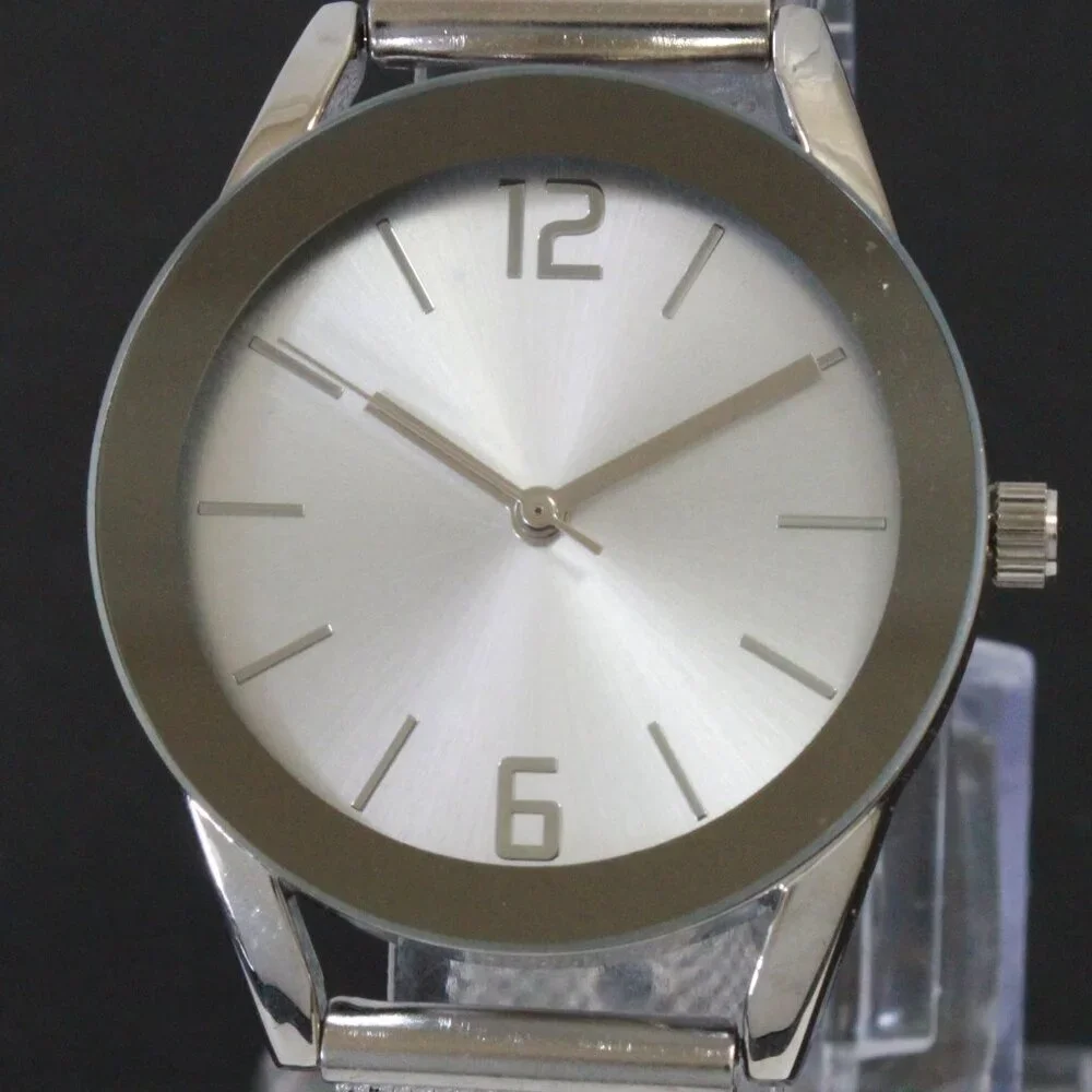 Accutime Ladies Quartz Watch Silver Tone With Wire Milanese Bracelet 34mm